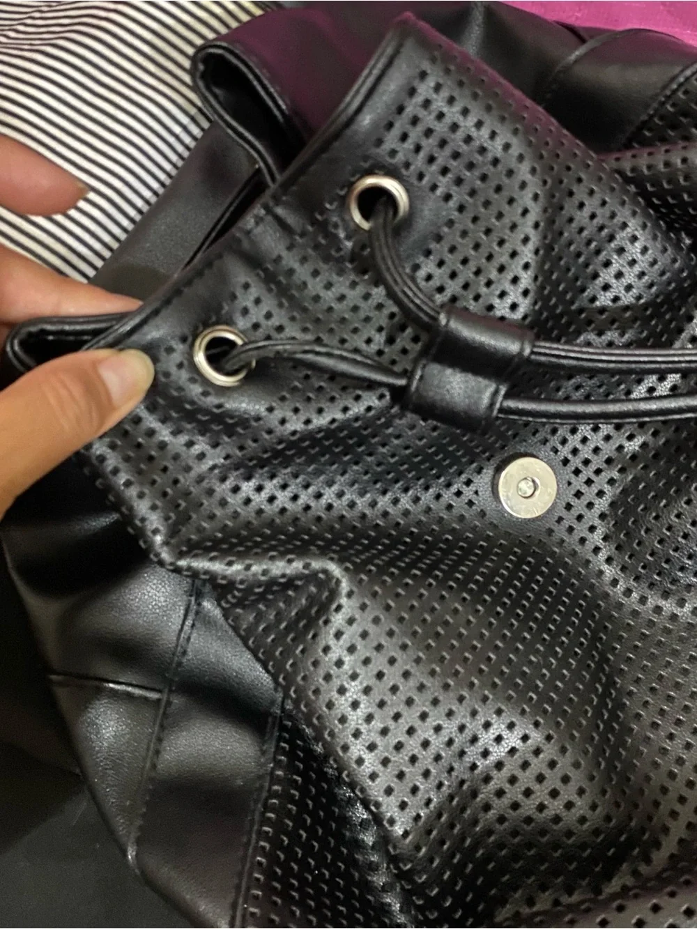 Christian Siriano Black Perforated Faux Leather Backpack